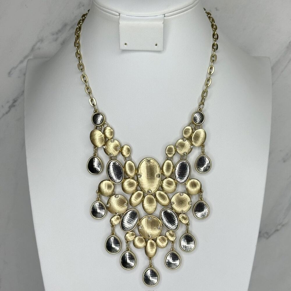 Chico's Sadie Mixed Metal Bib Silver Gold Necklace NWT ✨